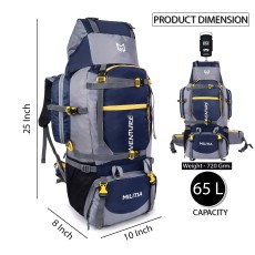 Trekking Bag Rucksack 80 litres for hiking travelling camping with rain cover 2 years warranty (BLUE&BLACK)