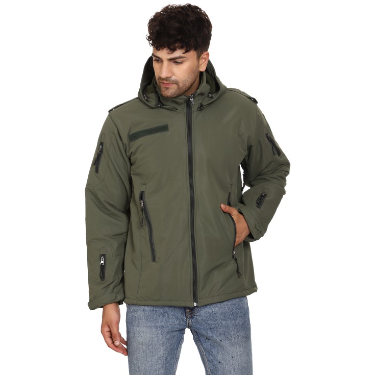 Olive Green 12 Chain 10 Pockets Fleece Lining Water Proof / Wind Proof Jacket