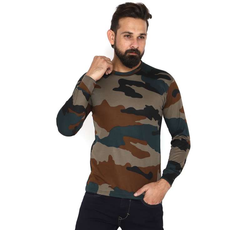 Militia Military INDIAN ARMY Drifit Camouflage Men Round Neck full sleeves Multicolor T Shirt
