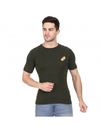 Militia Printed Men Round Neck Dark Green, Black T-Shirt