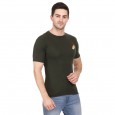 Militia Printed Men Round Neck Dark Green, Black T-Shirt