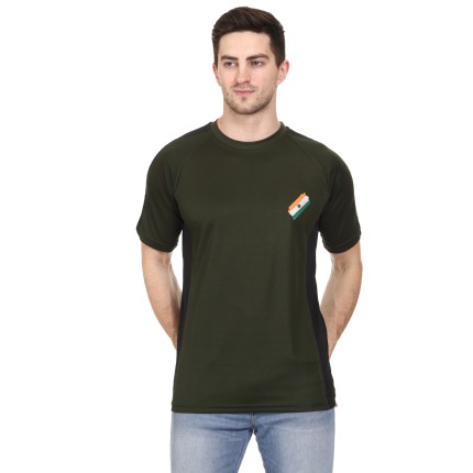 Militia Printed Men Round Neck Dark Green, Black T-Shirt