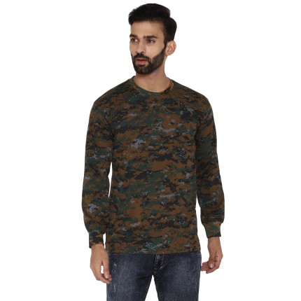 Militia Military Camouflage Men Round Neck Pure Cotton Cobra Pattern Green T Shirt