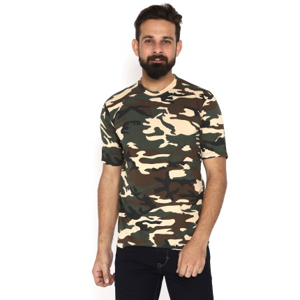 Militia Military Camouflage Men Round Neck SSB Pure Cotton  Multicolor T Shirt