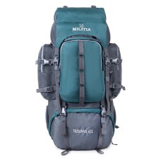 Trekafix MILITIA Outdoor Backpacking Pack, Large Capacity, Water Bottle Holder, Unisex Grey - Blue