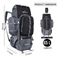 Trekafix MILITIA Outdoor Backpacking Pack, Large Capacity, Water Bottle Holder, Unisex Grey - Black